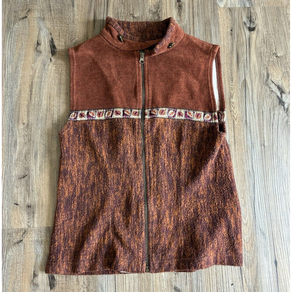 Sansegal Green Brand Recycled Brown Full Zip Embroidered Vest Womens XS or XXS